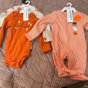 Carter's Orange and Gray Halloween Bodysuit Set